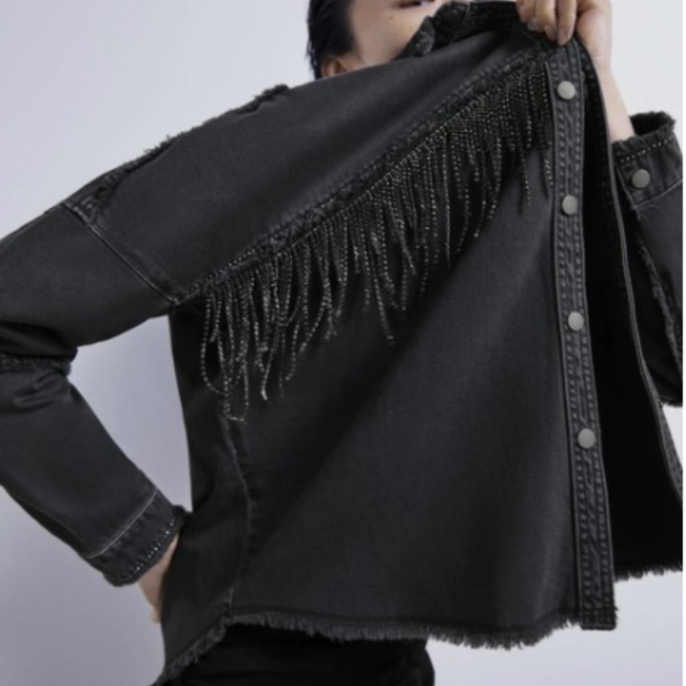 Zara Sparkly Denim Jacket Size Medium